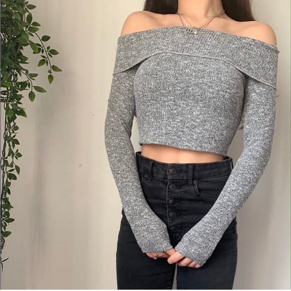 Urban Outfitters Sweaters - Urban Outfitters Off-Shoulder Sweater Gray Super Soft Double Layer Size Small